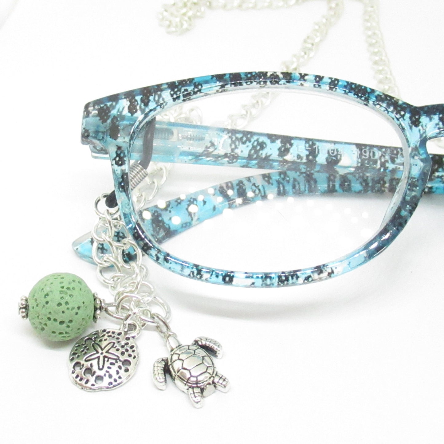 Sea Turtle Eyeglass Lanyard – Sand Dollar & Lava Bead Aromatherapy Glasses Necklace, Coastal Gift