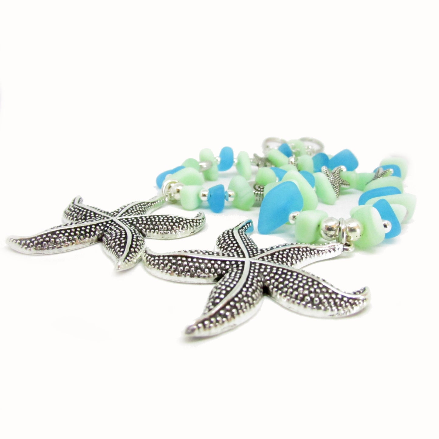 Starfish Curtain Tiebacks – Sea Glass Beaded Coastal Beach Decor, Set of 2