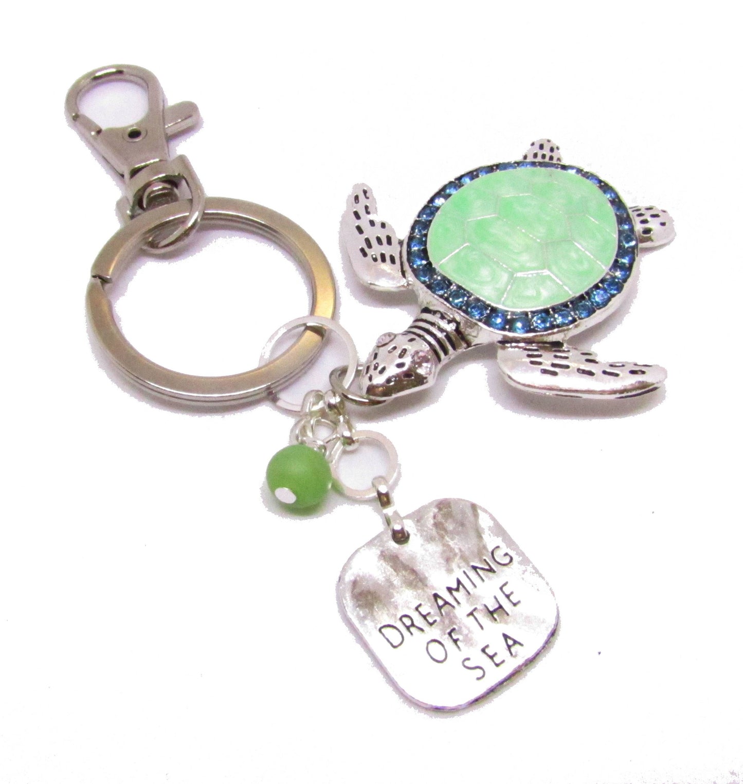 Sea Turtle Keychain – Rhinestone Turtle Charm, Beach Quote Purse Charm Gift