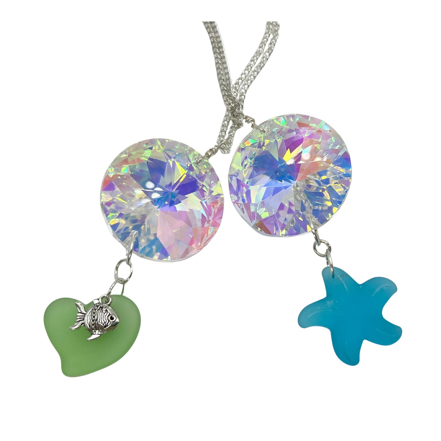 Crystal Prism Window Suncatcher – Starfish or Fish Charm, Rainbow Light Coastal Home Decor