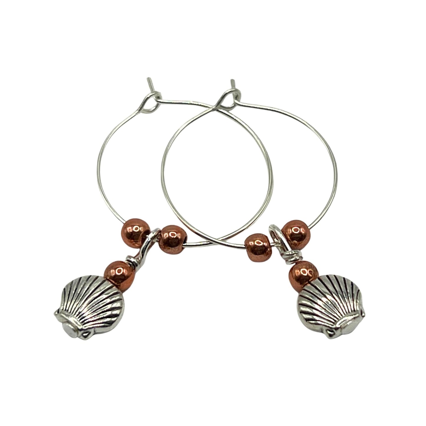 Seashell Hoop Earrings – Mixed Metal Boho Beach Jewelry, Mother’s Day Gift for Her
