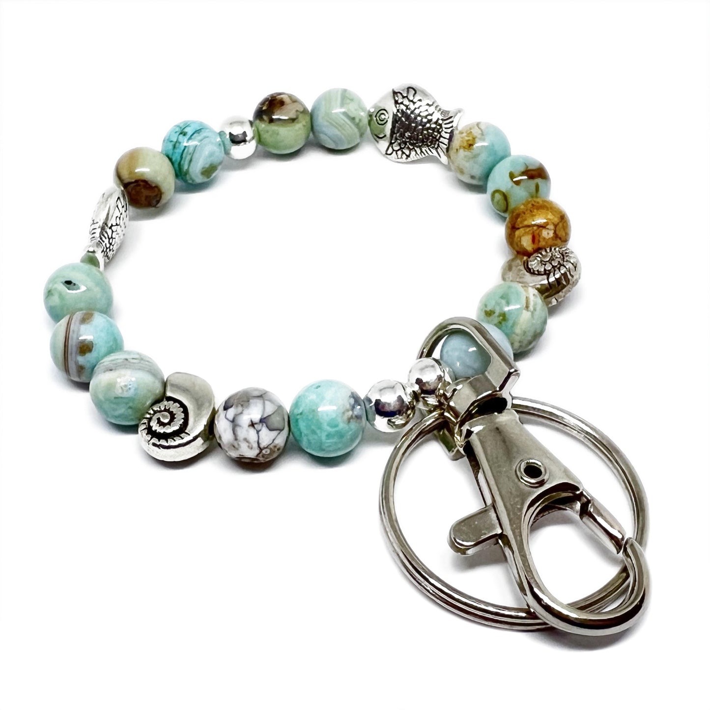 Beach Beaded Bracelet Keychain – Wrist Lanyard for Keys, Coastal Gift for Women