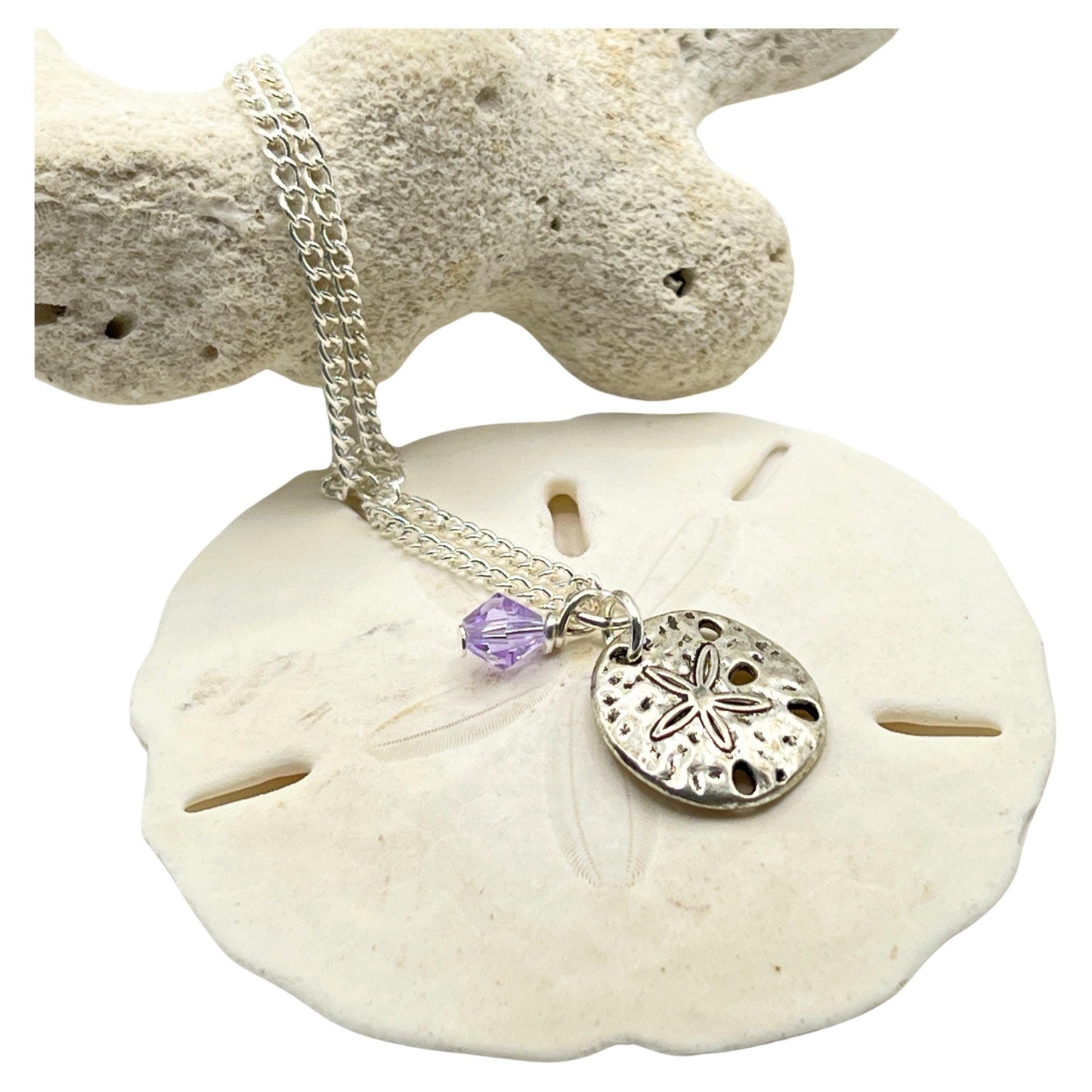 Sand Dollar Anklet – Purple Crystal Beach Ankle Bracelet, Handmade Coastal Jewelry Gift