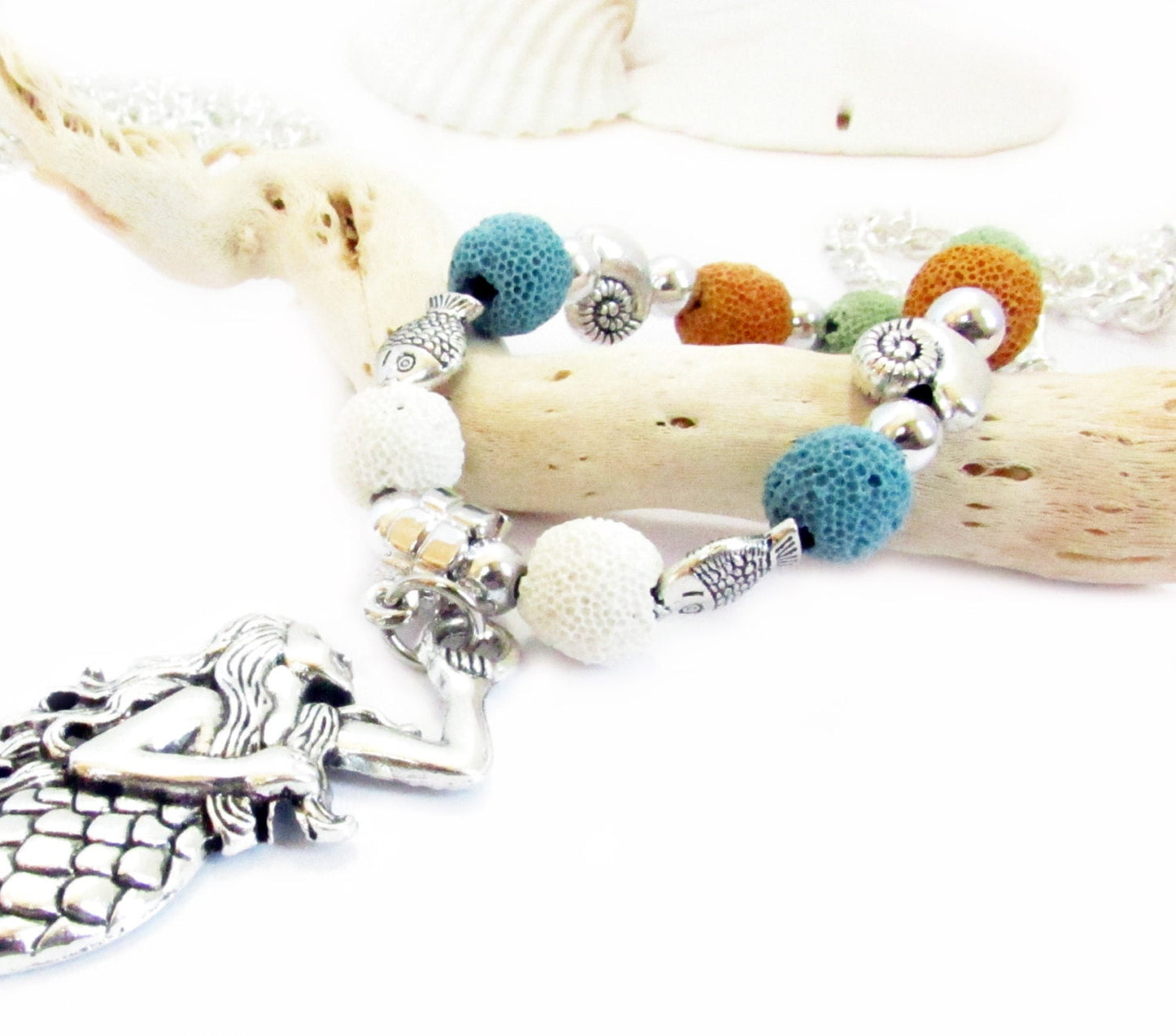 Mermaid Curtain Tiebacks – Lava Bead Aromatherapy Essential Oil Diffuser, Beach Home Decor Set of 2