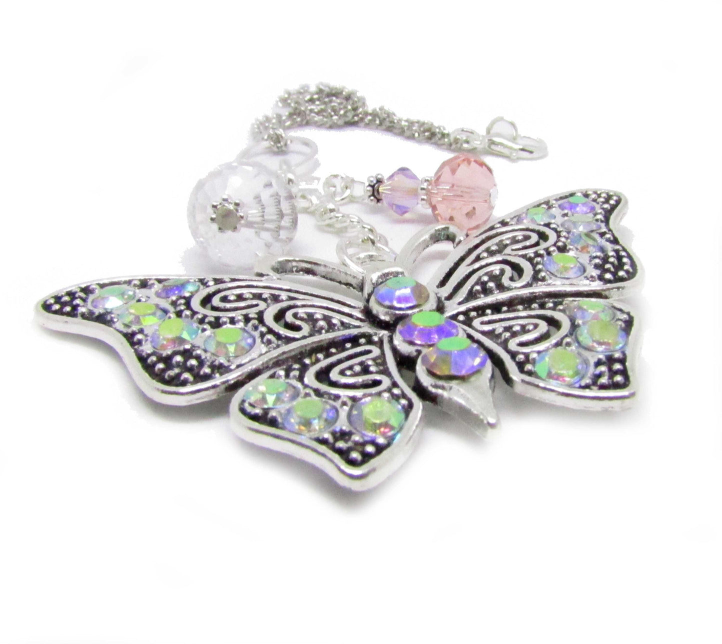 Butterfly Car Charm – Rhinestone Rear View Mirror Sun Catcher, Sparkling Handmade Gift for Her
