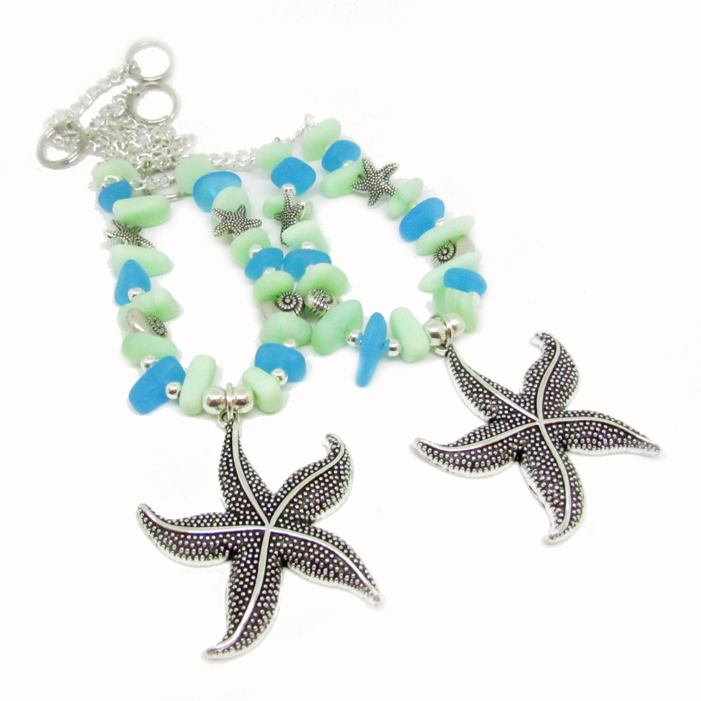 Starfish Curtain Tiebacks – Sea Glass Beaded Coastal Beach Decor, Set of 2