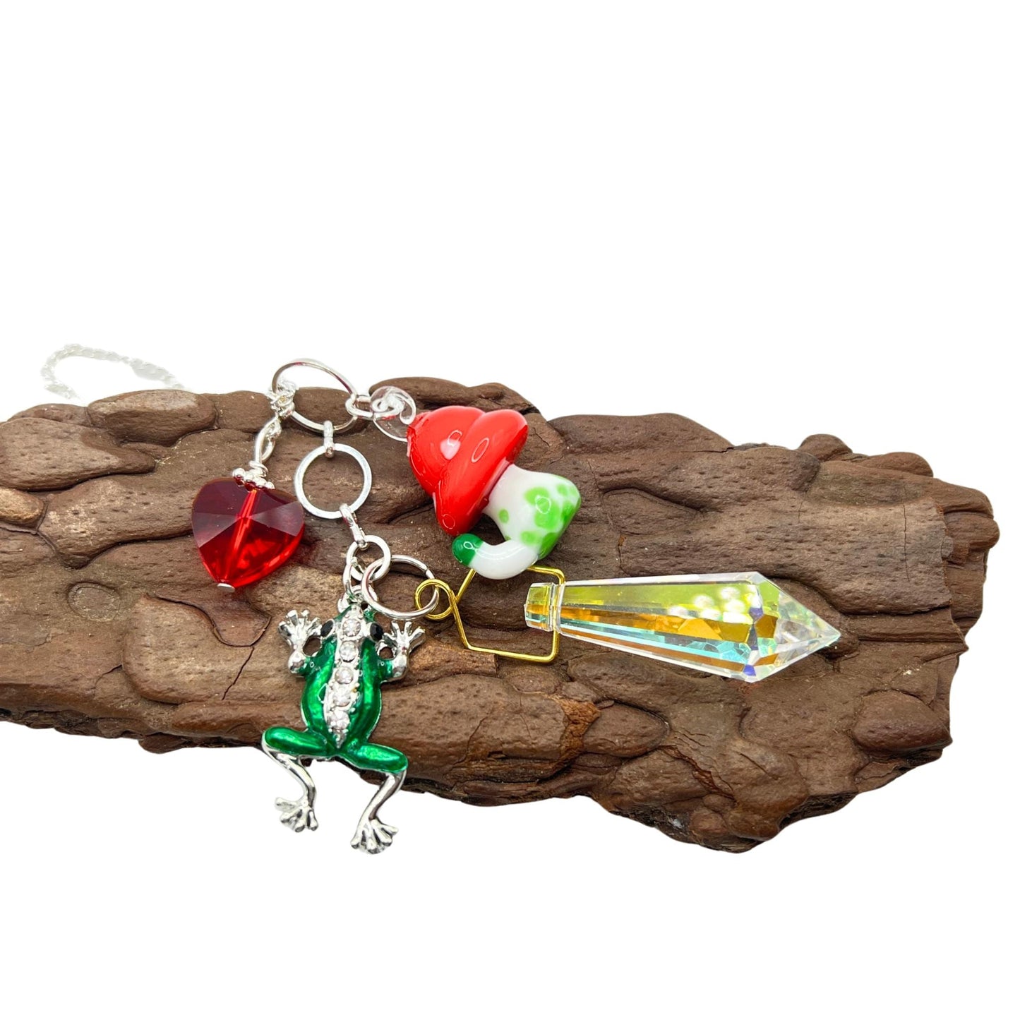Frog Car Charm – Glass Mushroom Prism Rear View Mirror Sun Catcher, Cottagecore Handmade Gift