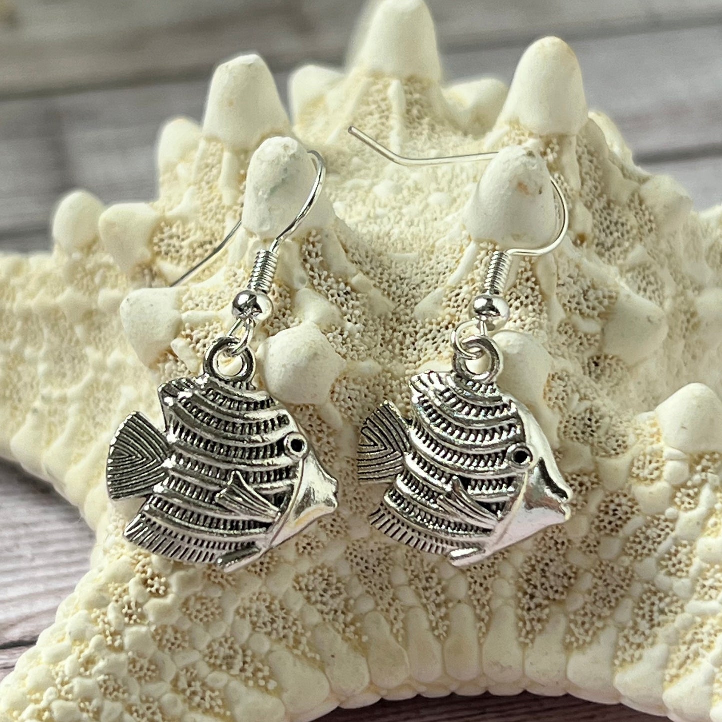 Angelfish Dangle Earrings – Silver Tropical Beach Jewelry, Handmade Ocean Gift for Her