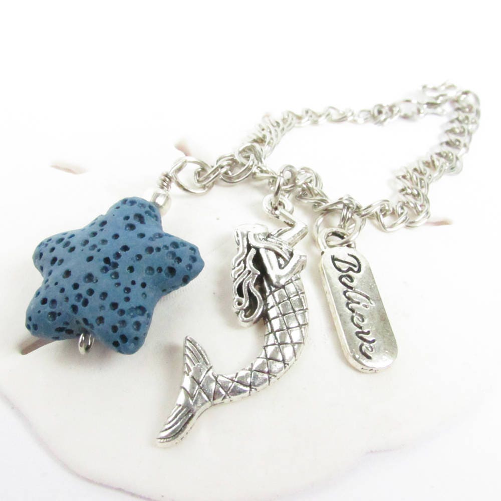Mermaid Car Charm – Rear View Mirror Lava Bead Aromatherapy Diffuser, Coastal Beach Gift