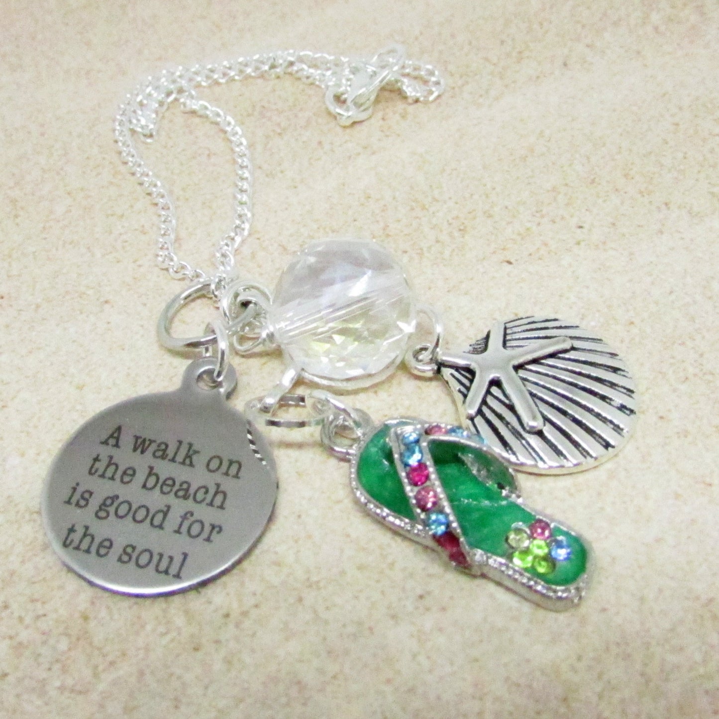 Tropical Car Mirror Charm – Starfish, Seashell & Flip Flop Suncatcher with Beach Quote