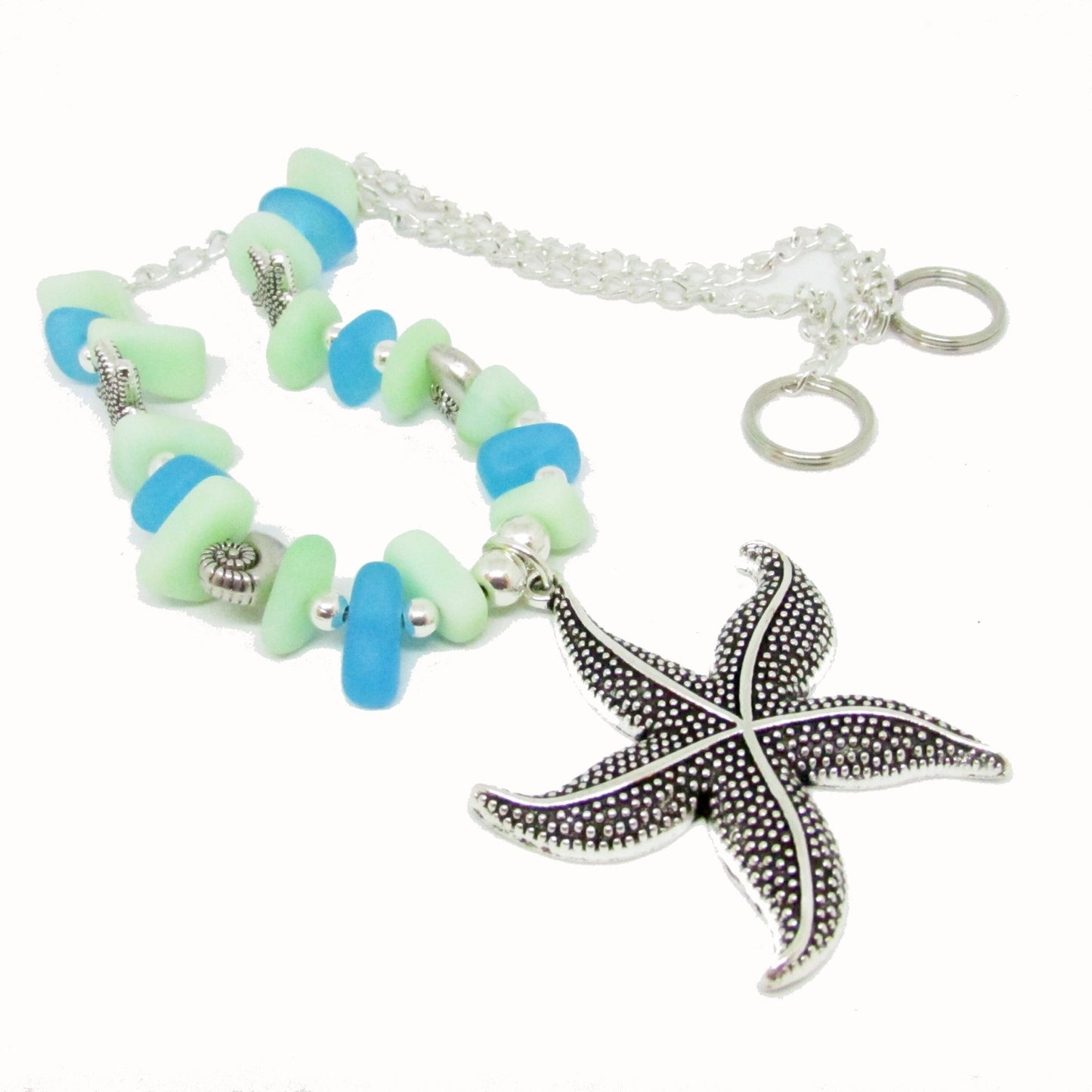 Starfish Curtain Tiebacks – Sea Glass Beaded Coastal Beach Decor, Set of 2