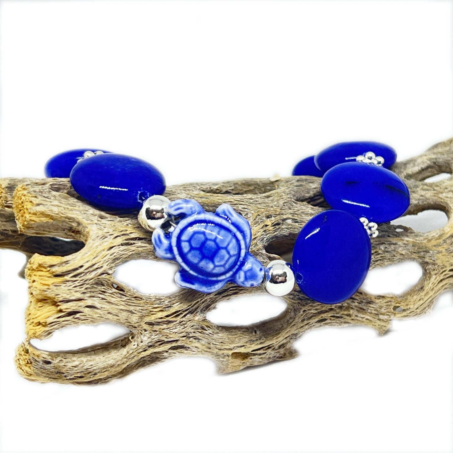 Stone Charm Bracelet: Lapis Lazuli Turtle - Ocean Inspired Jewelry