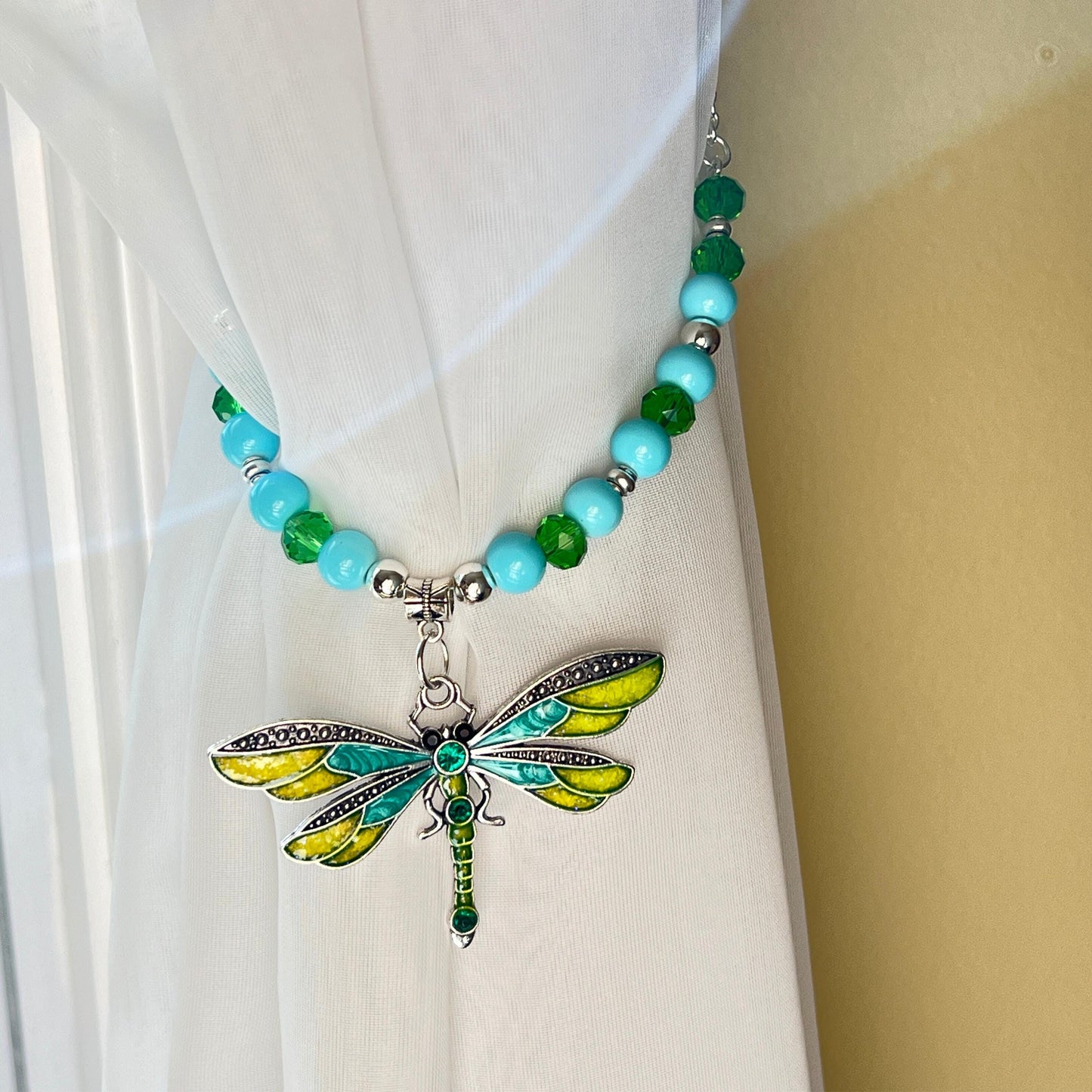 Dragonfly Curtain Tiebacks – Beaded Sparkle Nursery & Girls Room Decor, Handmade Set of 2