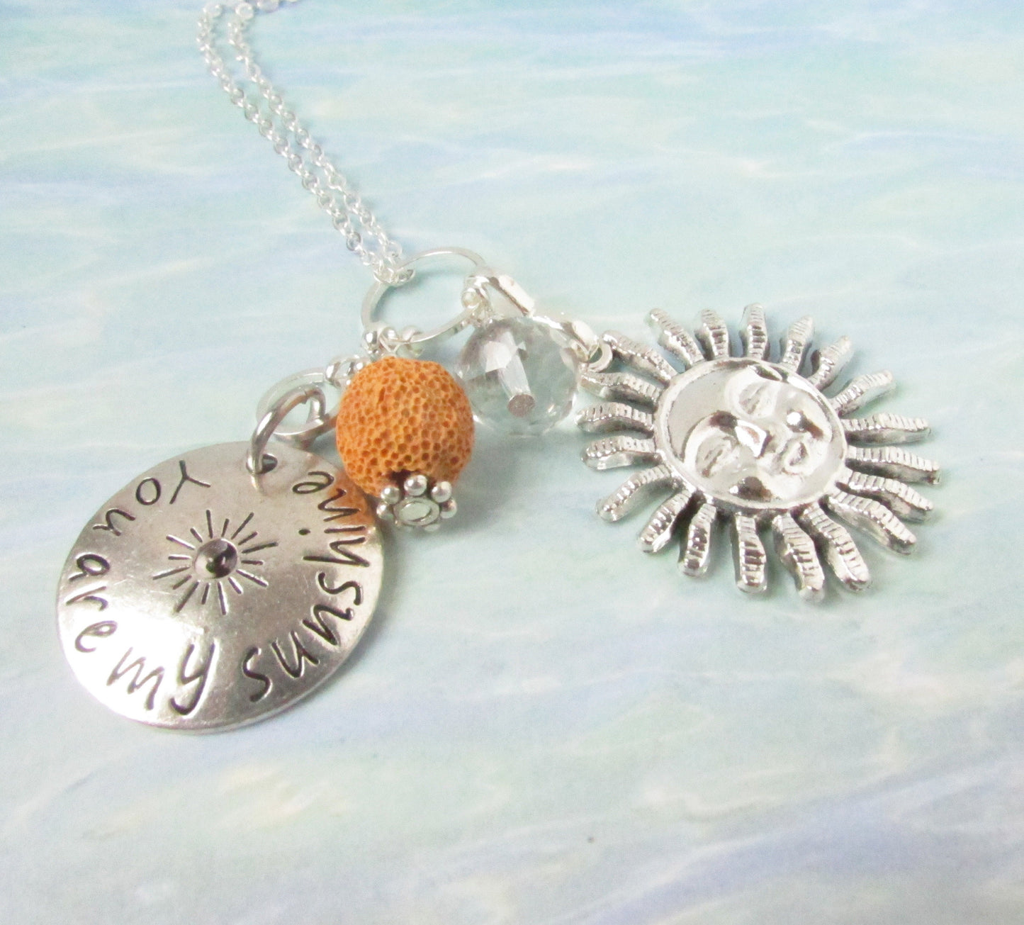 Sun Car Charm – Rear View Mirror Charm with Mustard Lava Bead & You Are My Sunshine Quote