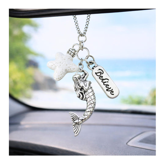 Mermaid Car Charm – Rear View Mirror Lava Bead Aromatherapy Diffuser, Coastal Beach Gift