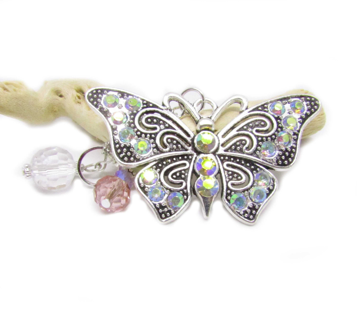 Butterfly Car Charm – Rhinestone Rear View Mirror Sun Catcher, Sparkling Handmade Gift for Her