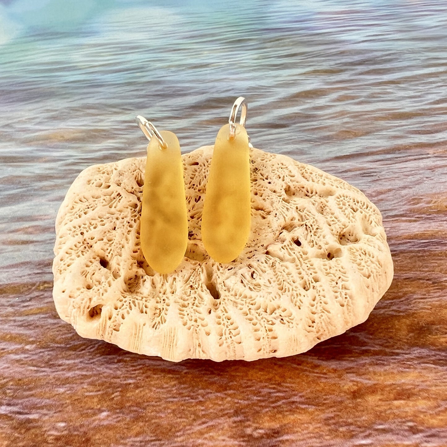 Sea Glass Teardrop Dangle Earrings – Lightweight Coastal Beach Jewelry, Choose Your Color
