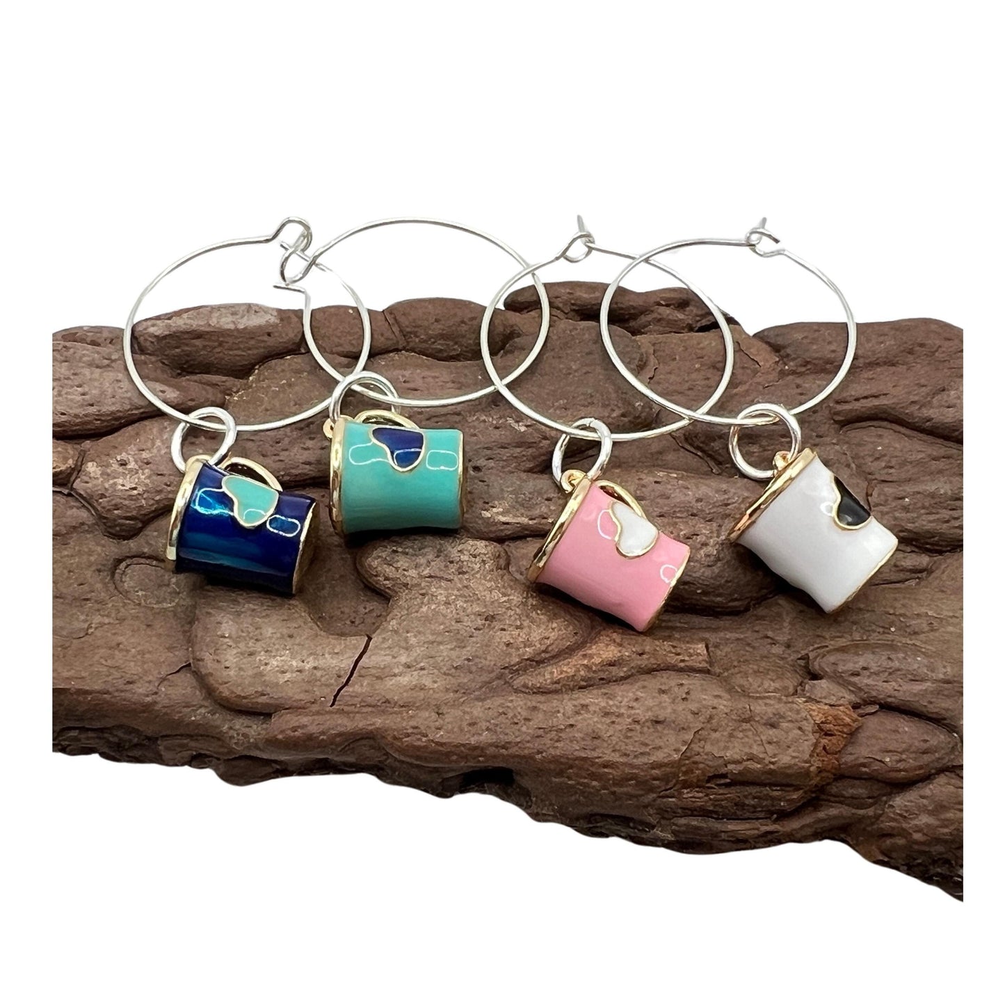 Wine Glass Charms – Enamel Coffee Cup Drink Markers, Set of 4 Multicolor Hearts