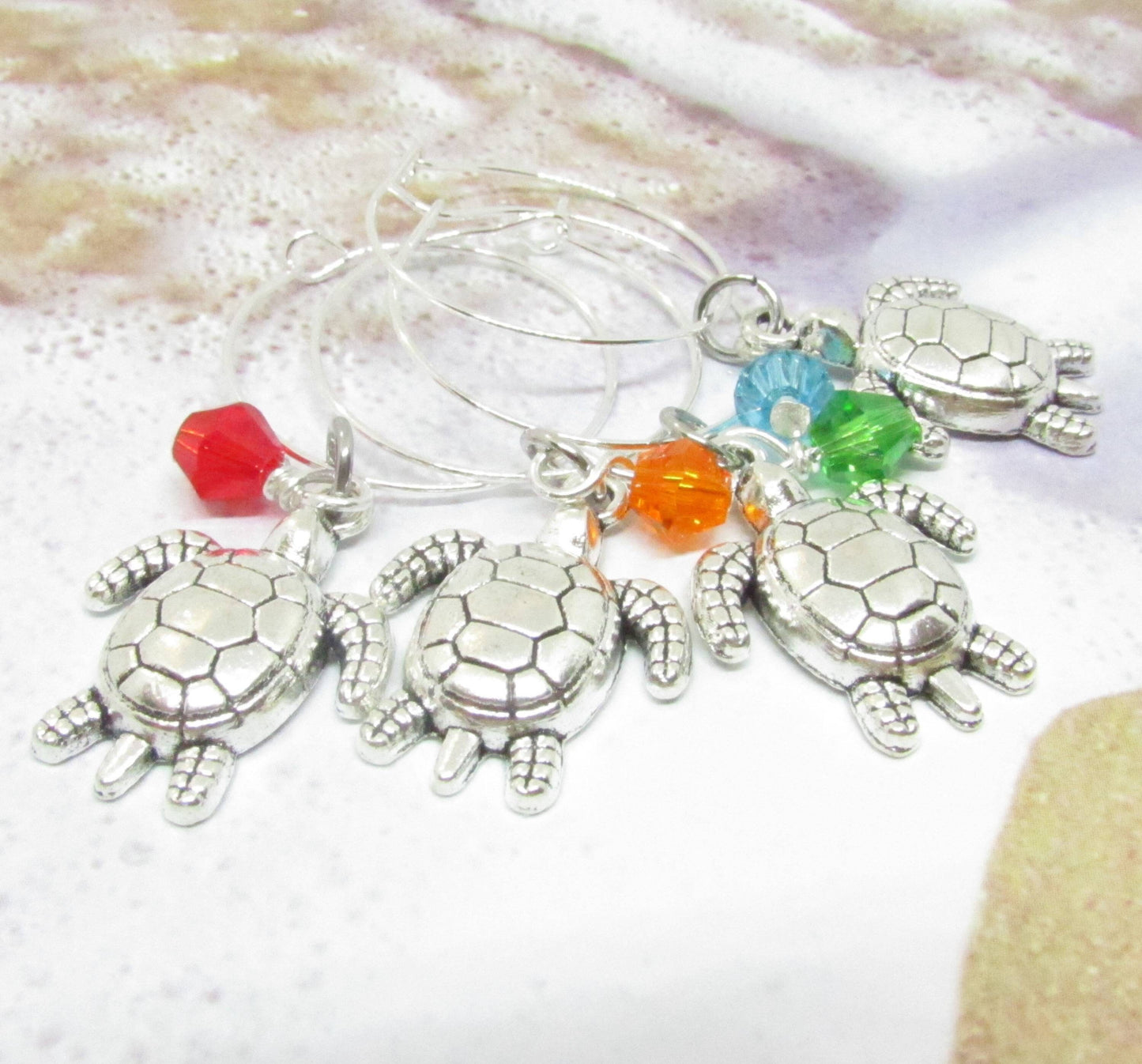 Sea Turtle Wine Glass Charms – Beach Lover Hostess Gift, Set of 4