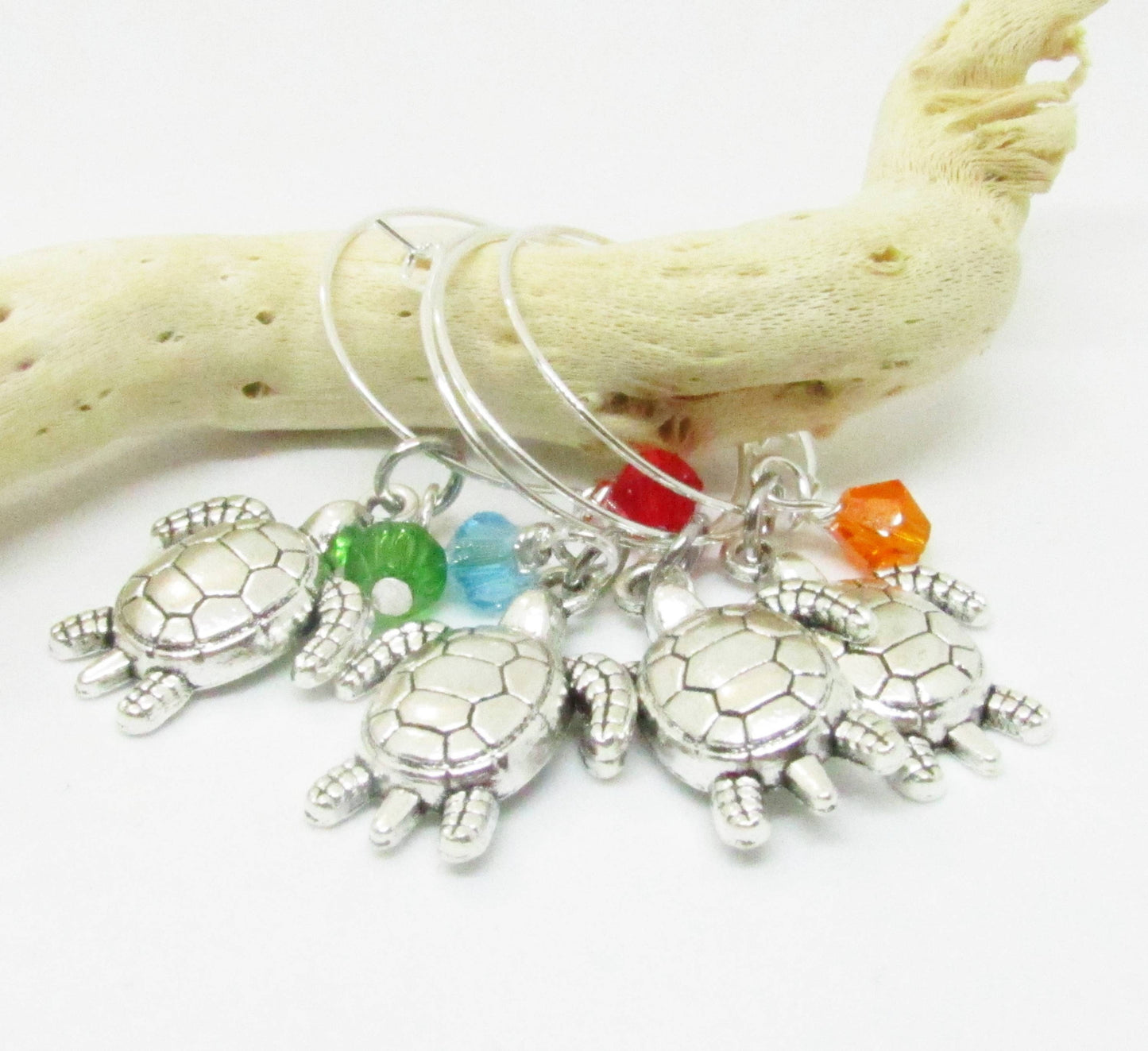 Sea Turtle Wine Glass Charms – Beach Lover Hostess Gift, Set of 4