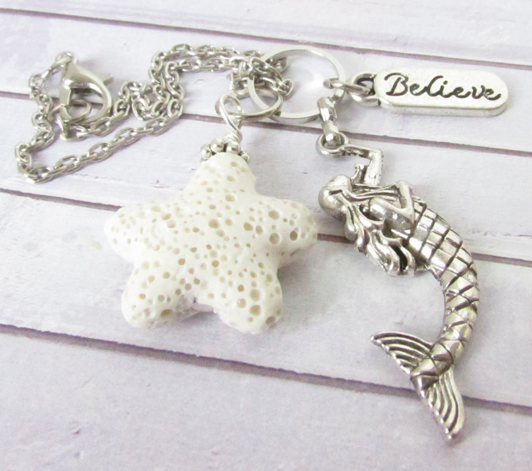 Mermaid Car Charm – Rear View Mirror Lava Bead Aromatherapy Diffuser, Coastal Beach Gift