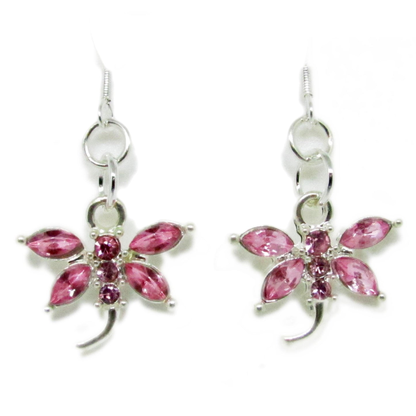 Dragonfly Earrings – Pink or Purple Crystal Rhinestone Dangle, Whimsical Handmade Gift for Her