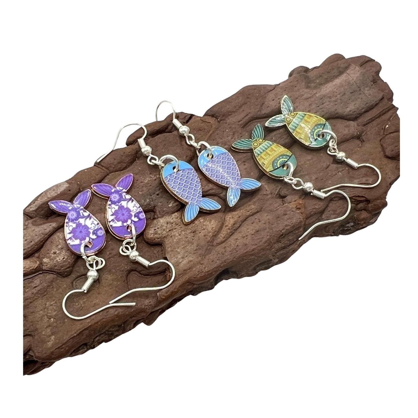 Enamel Fish Dangle Earrings – Colorful Whimsical Beach Jewelry, Handmade Gift for Her