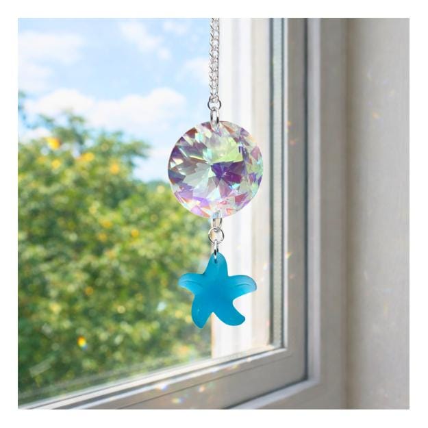 Crystal Prism Window Suncatcher – Starfish or Fish Charm, Rainbow Light Coastal Home Decor
