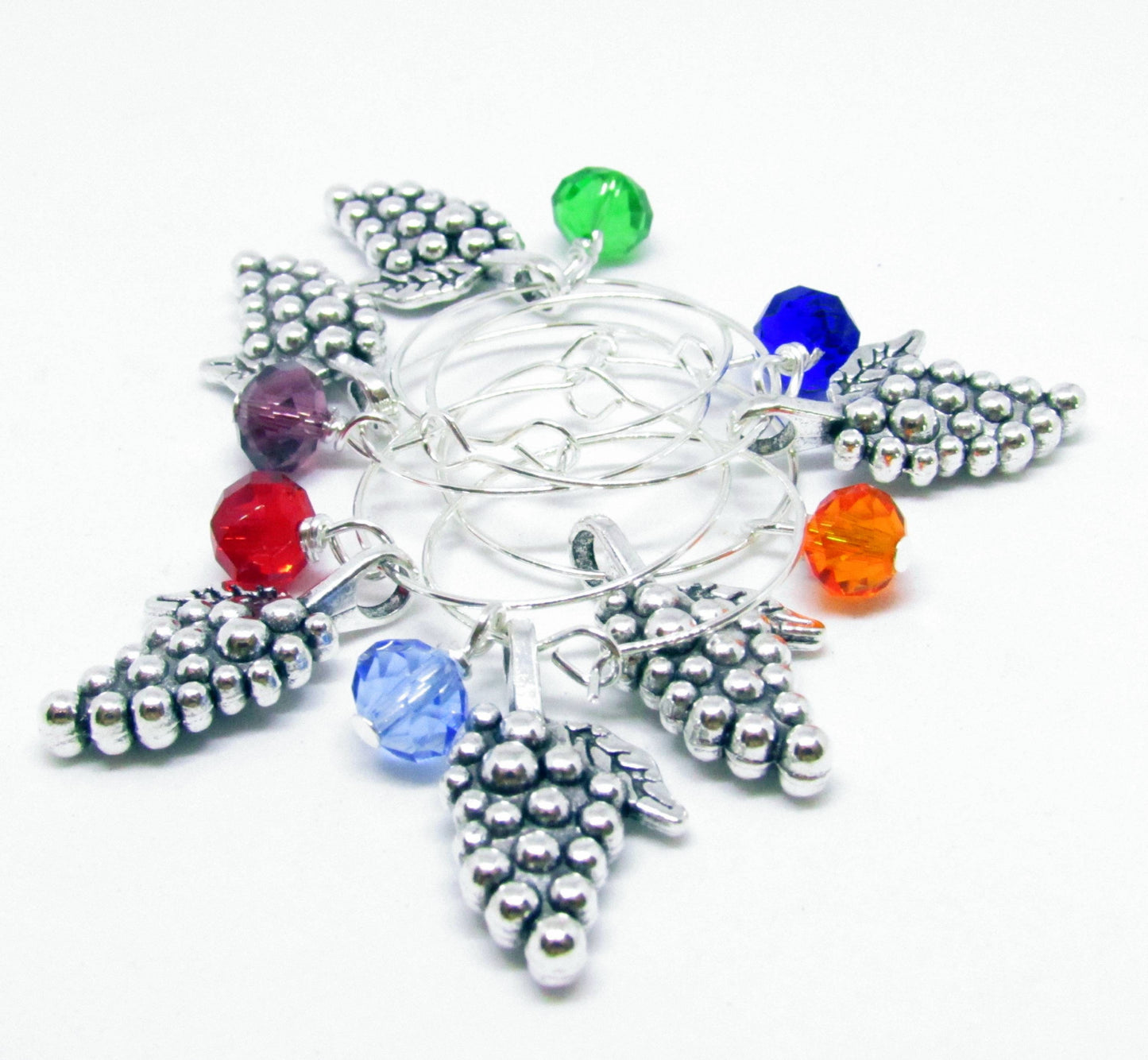 Grape Wine Glass Charms – Crystal Faceted Bead Party Favors, Handmade Set of 6