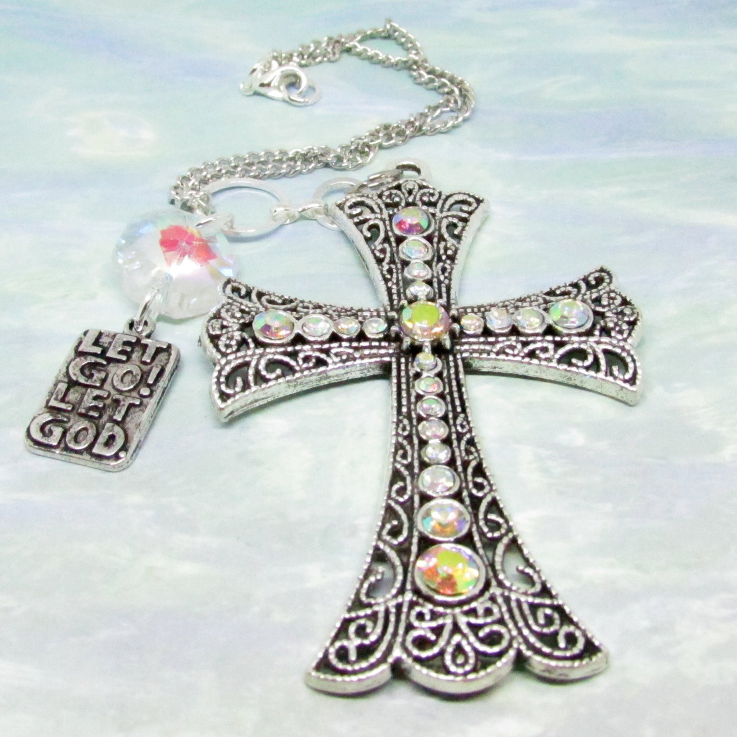 Cross Car Charm – Rhinestone Rear View Mirror Sun Catcher, Faith & Religious Handmade Gift for Her