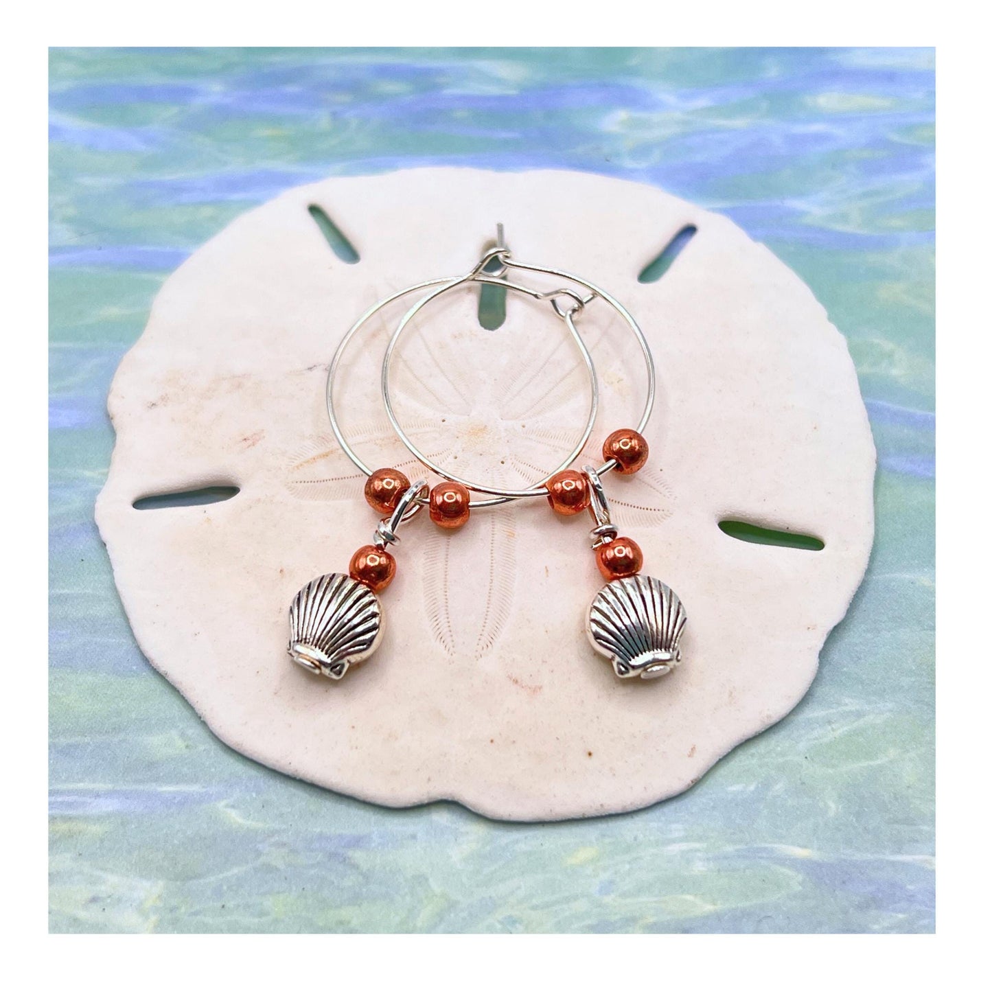 Seashell Hoop Earrings – Mixed Metal Boho Beach Jewelry, Mother’s Day Gift for Her