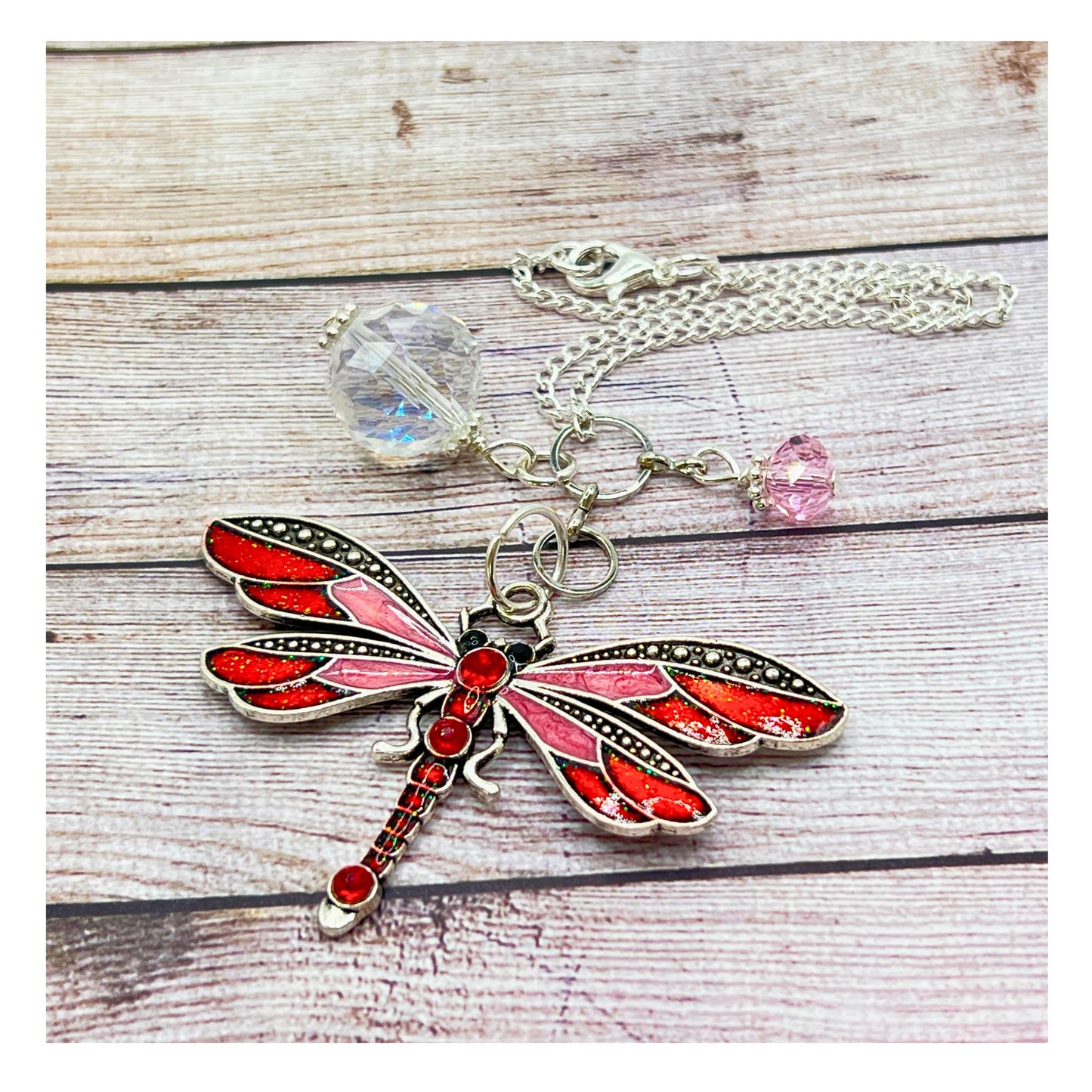 Dragonfly Car Charm – Crystal Sun Catcher Rear View Mirror Charm, Choose Your Color