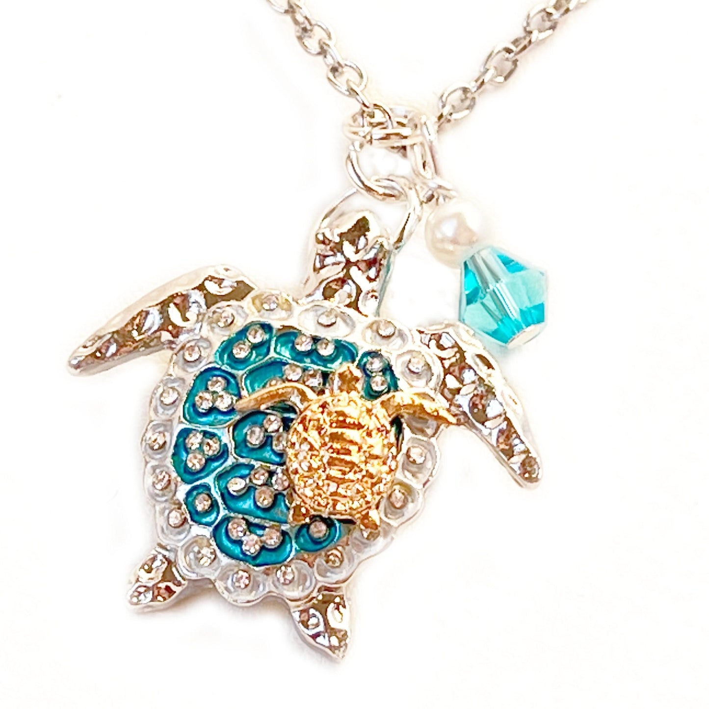 Mom & Baby Sea Turtle Necklace – Gold Tone Pendant, Mother's Day Coastal Beach Jewelry Gift