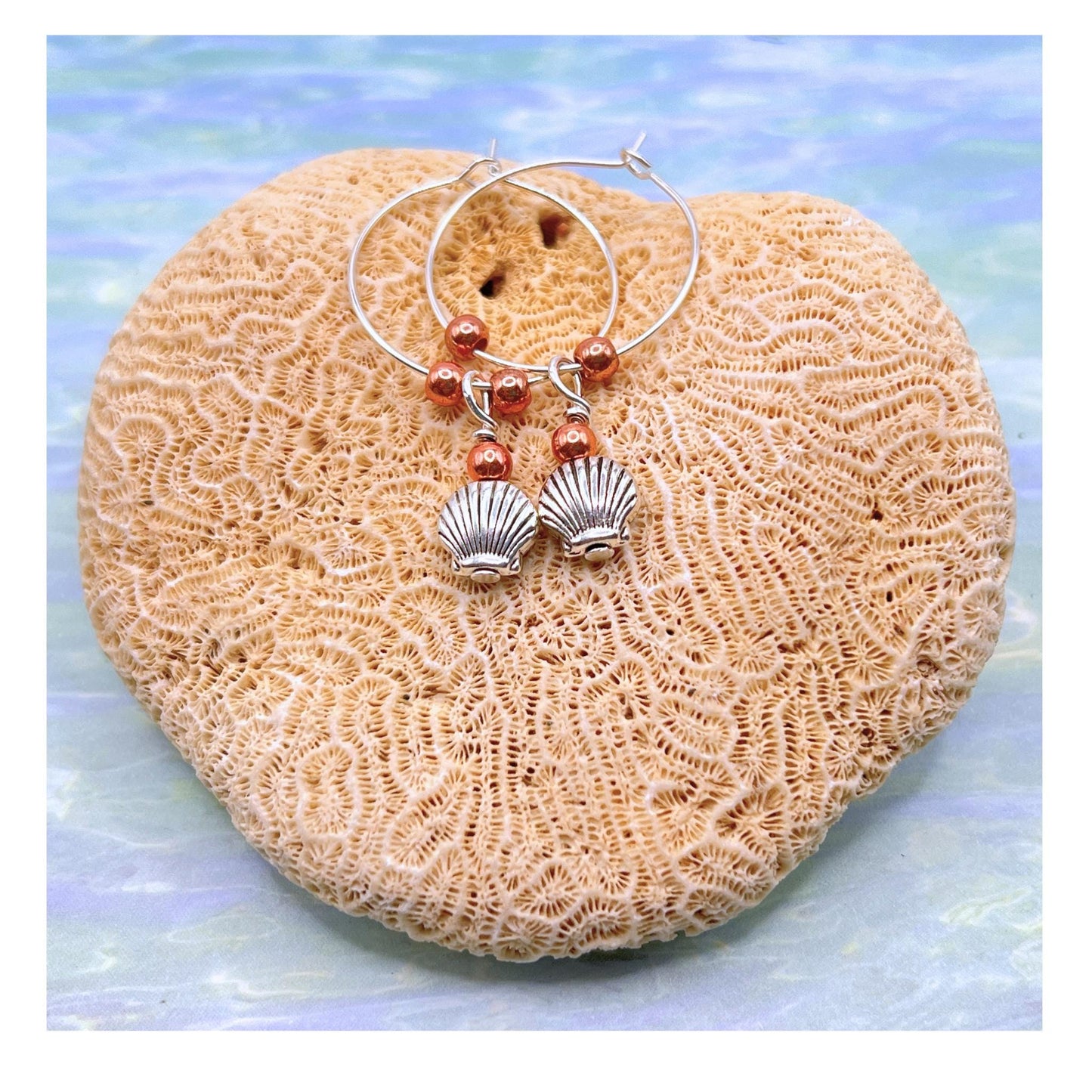 Seashell Hoop Earrings – Mixed Metal Boho Beach Jewelry, Mother’s Day Gift for Her