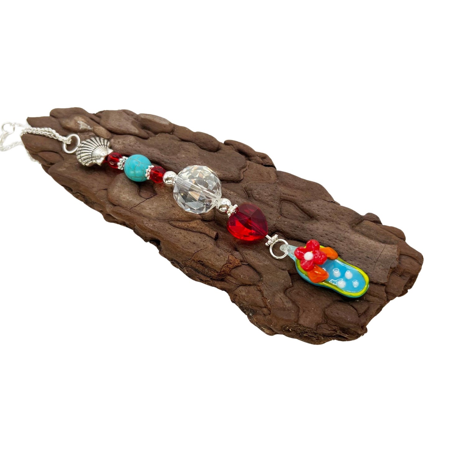 Beachy Car Charm – Sun Catcher Rear View Mirror Charm with Glass Beads & Flip Flop, Choose Your Color
