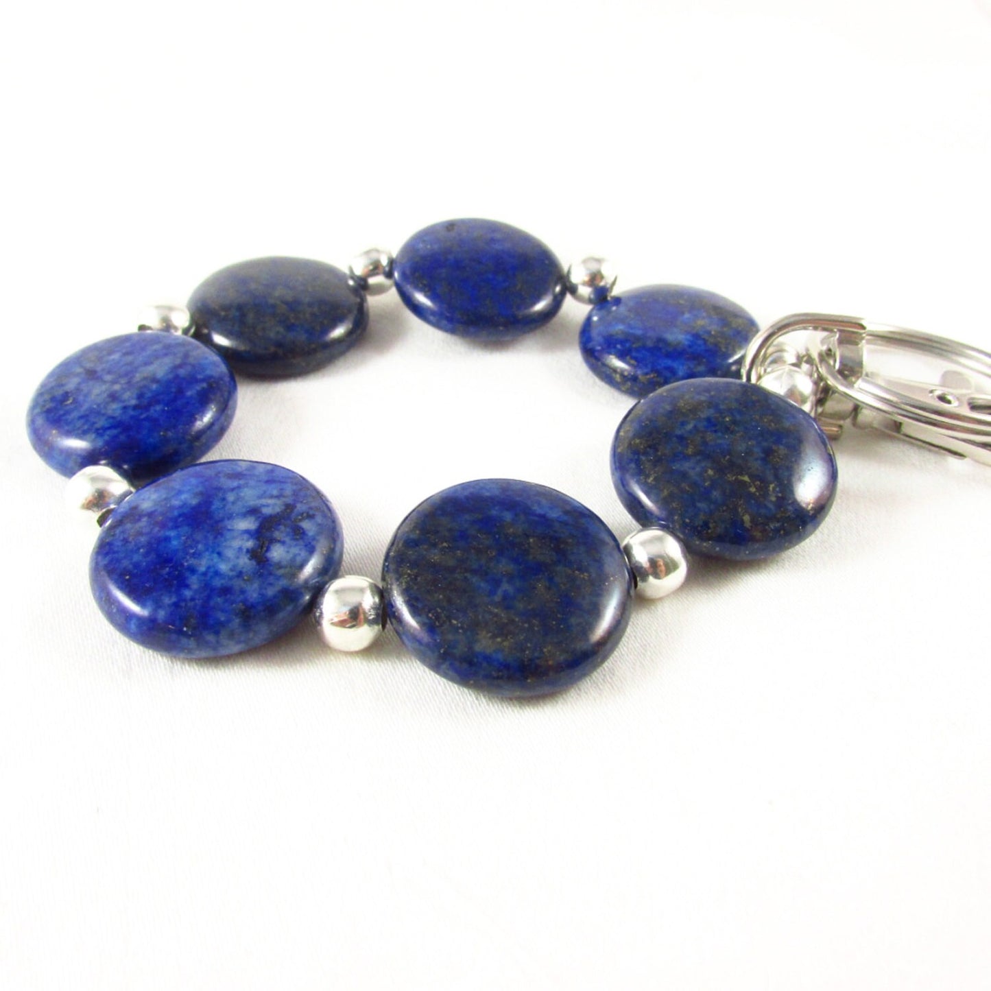 Lapis Lazuli Beaded Keychain Bracelet – Hands-Free Wristlet Keyring, Coastal Boho Gift