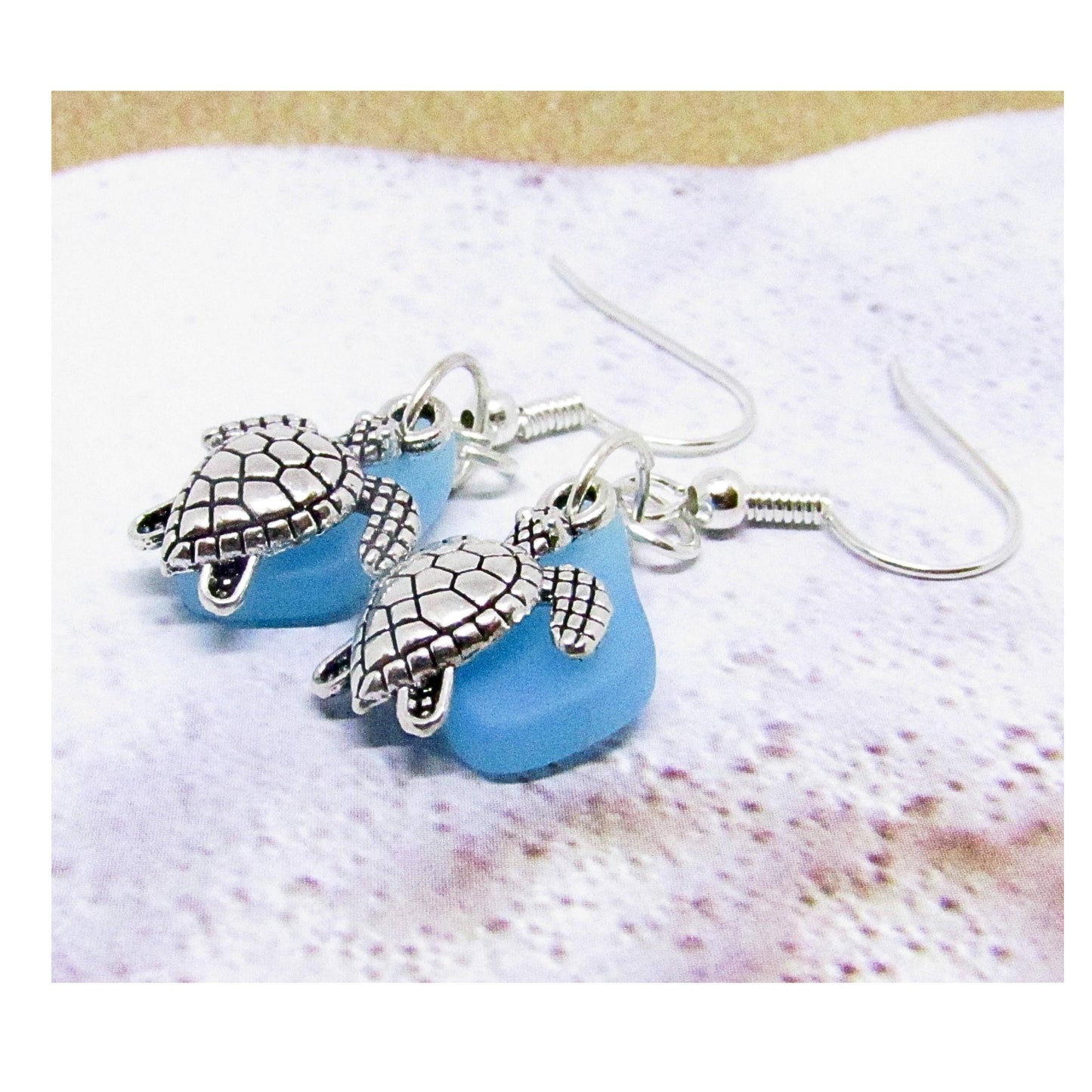 Sea Turtle & Starfish Earrings – Sea Glass Beach Jewelry, Choose Your Design & Color