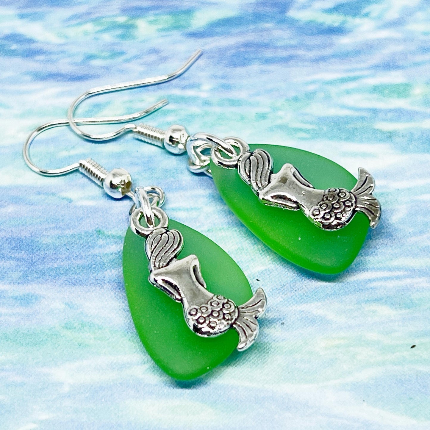 Mermaid & Sea Glass Earrings – Dainty Coastal Beach Jewelry, Bridesmaid & Ocean Gift for Her