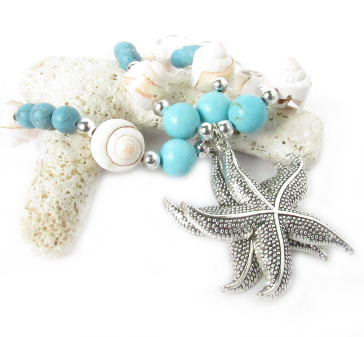 Starfish Curtain Tiebacks – Turquoise Beaded Coastal Beach Decor, Set of 2