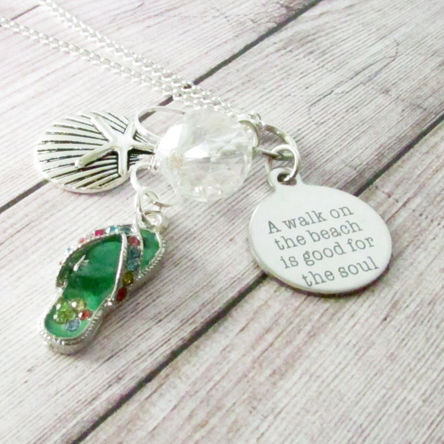 Tropical Car Mirror Charm – Starfish, Seashell & Flip Flop Suncatcher with Beach Quote