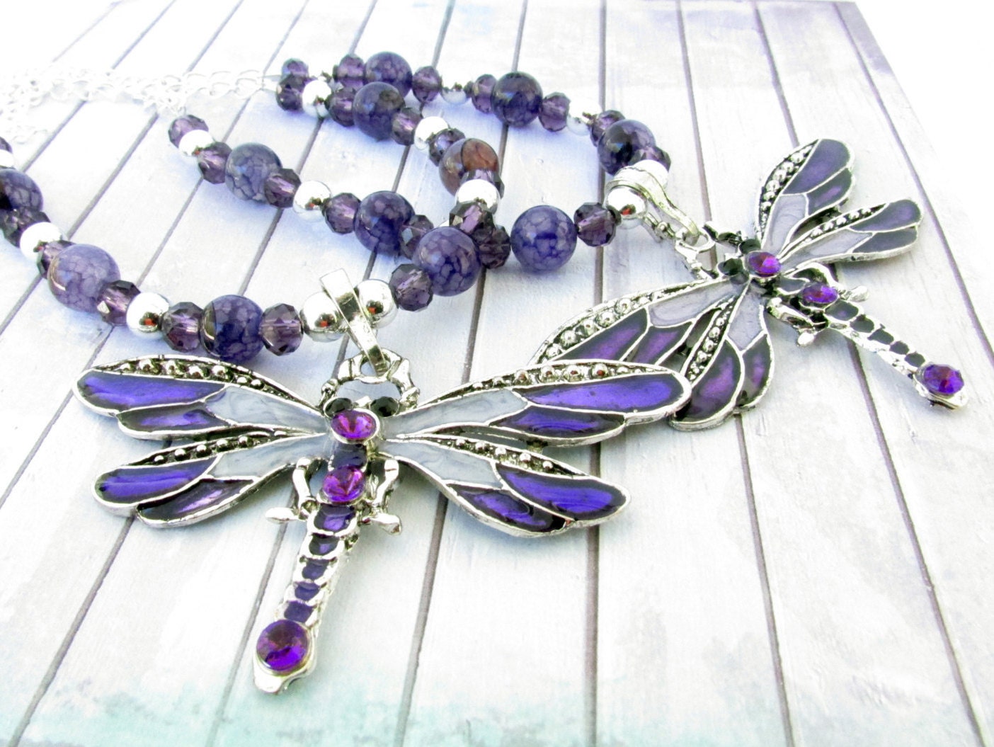 Purple Dragonfly Curtain Tiebacks – Beaded Shabby Chic Girls Room Decor, Handmade Set of 2