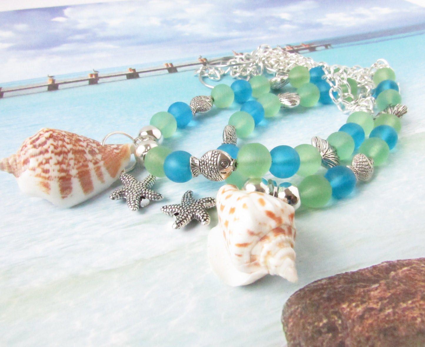 Seashell Curtain Tiebacks – Sea Glass Beaded Tropical Coastal Decor, Set of 2