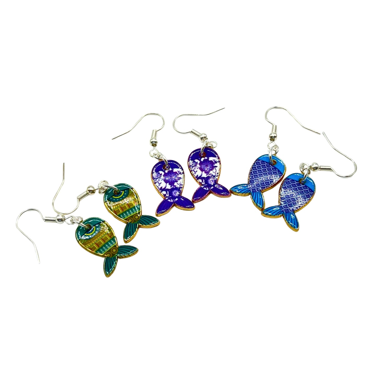 Enamel Fish Dangle Earrings – Colorful Whimsical Beach Jewelry, Handmade Gift for Her
