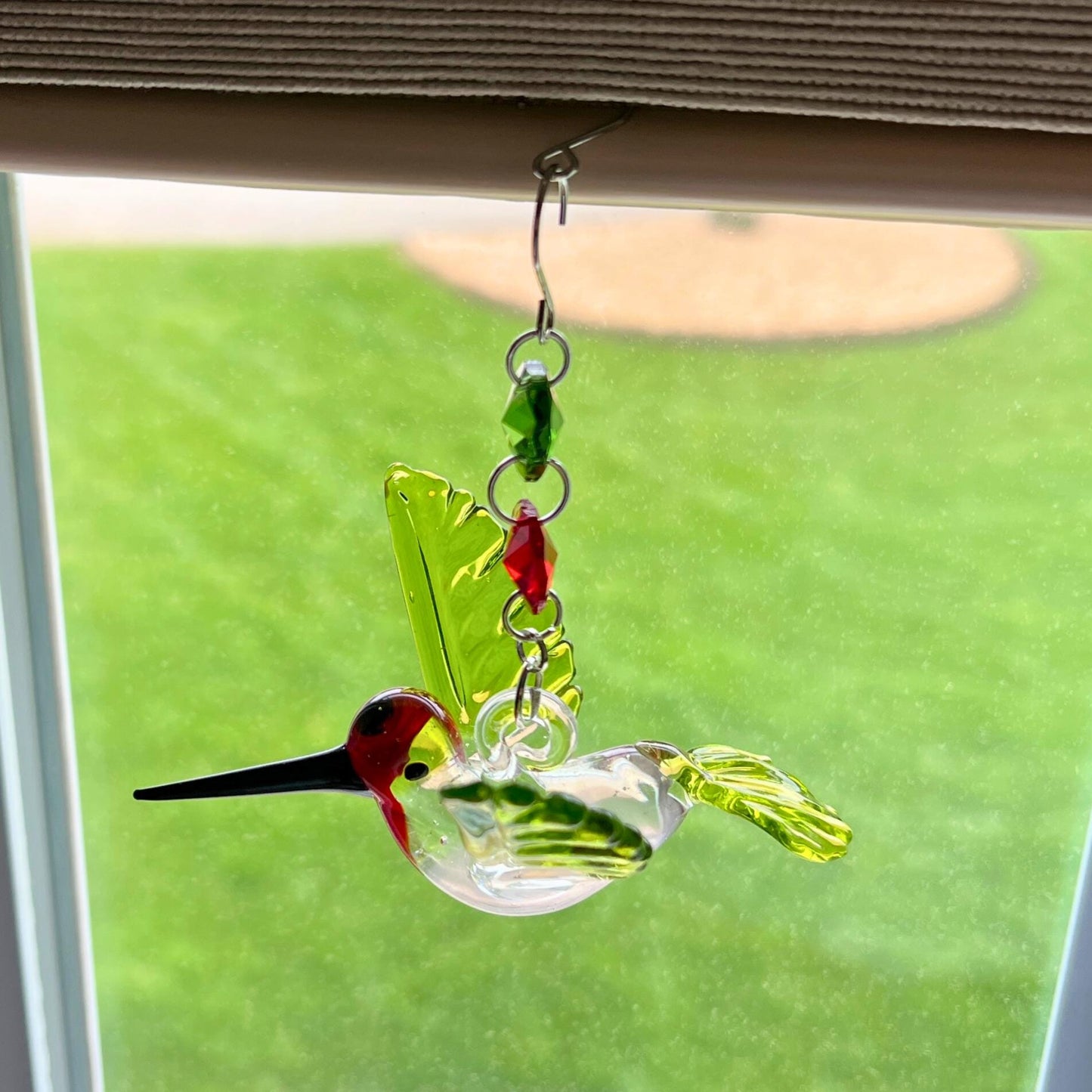 Glass Hummingbird Sun Catcher – Crystal Beaded Window Decor, Handmade Nature Gift (Green or Turquoise)