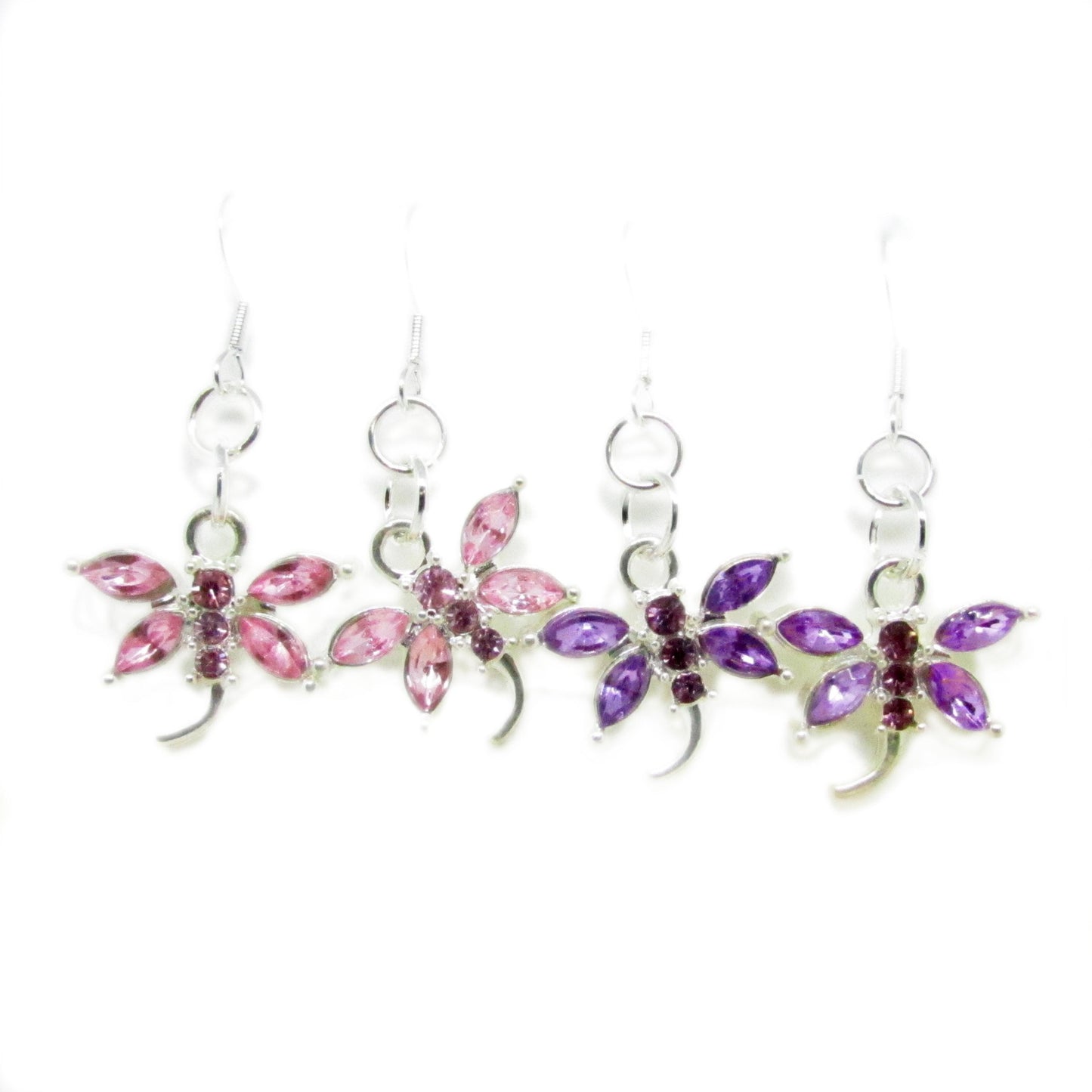 Dragonfly Earrings – Pink or Purple Crystal Rhinestone Dangle, Whimsical Handmade Gift for Her