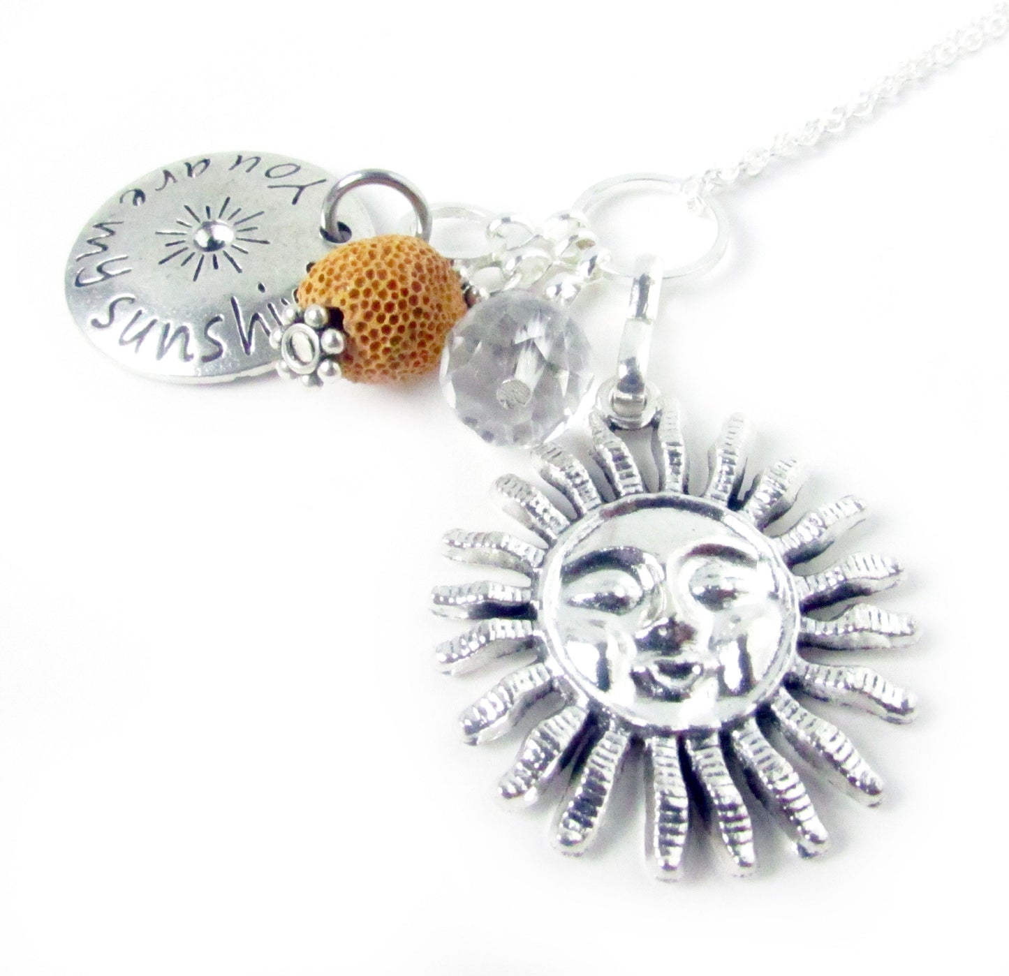 Sun Car Charm – Rear View Mirror Charm with Mustard Lava Bead & You Are My Sunshine Quote
