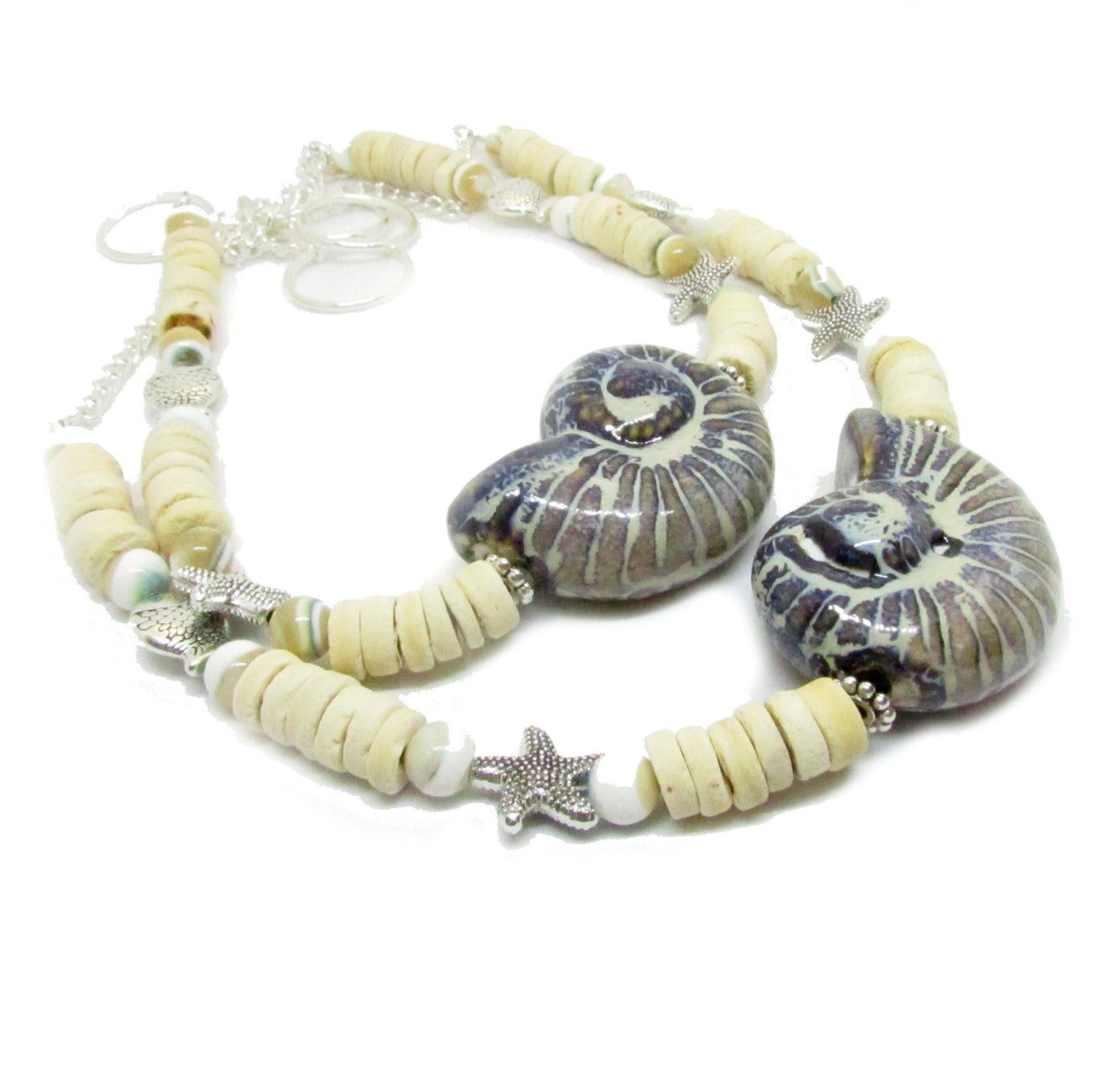 Seashell Curtain Tiebacks – Ceramic Shell, Coconut & Starfish Beads, Beach House Window Decor Set of 2