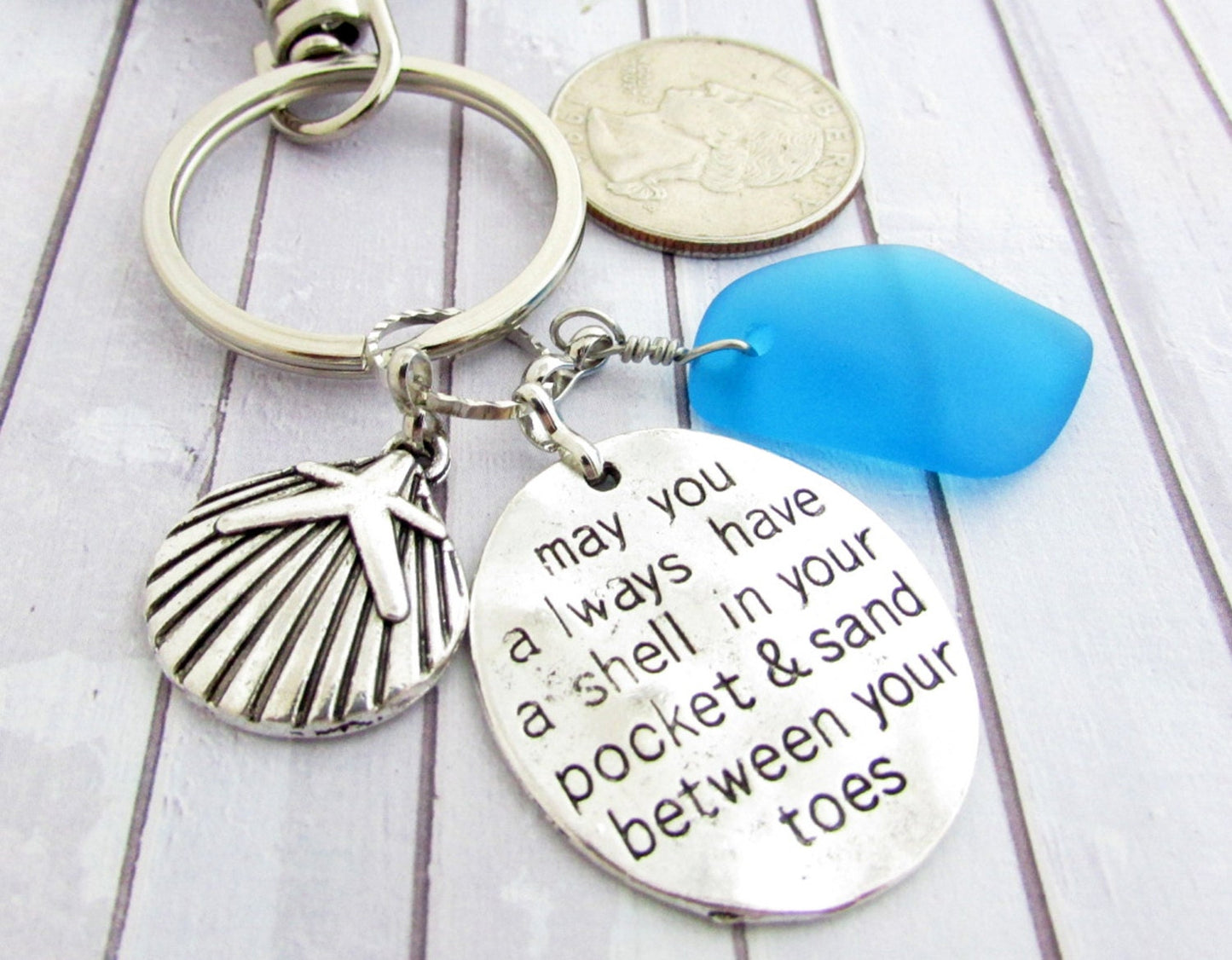 Sea Glass Keychain – Starfish & Shell Charm, Handmade Coastal Beach Lover Gift