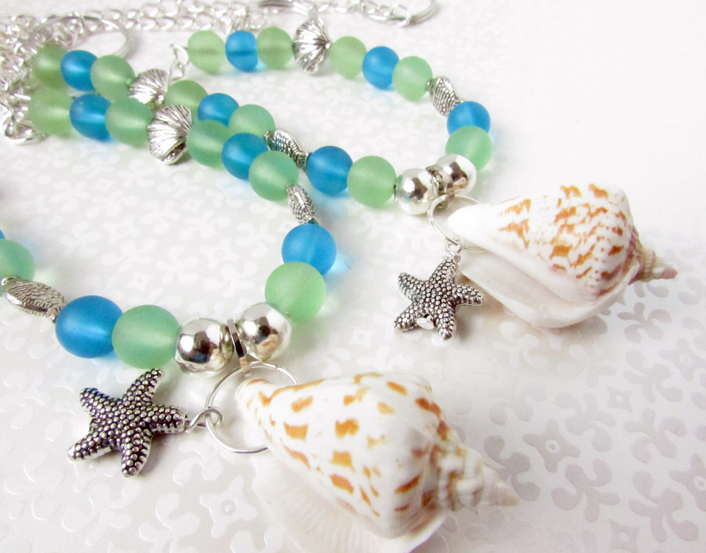 Seashell Curtain Tiebacks – Sea Glass Beaded Tropical Coastal Decor, Set of 2