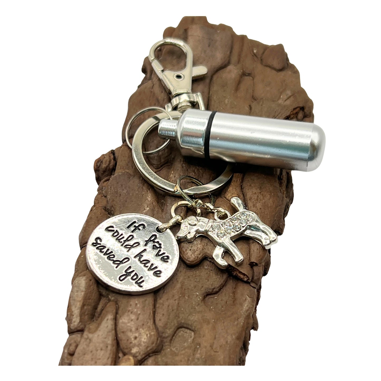 Dog Memorial Keychain – Pet Ashes Urn with Rhinestone Dog Charm, Heartfelt Sympathy Gift